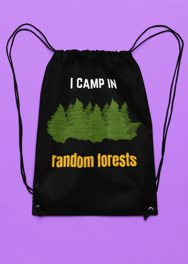 I Camp in Random Forest Drawstring Bag