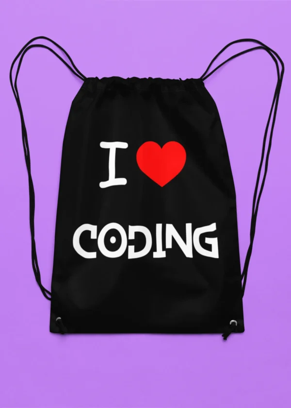 I Love Coding Drawstring Bag