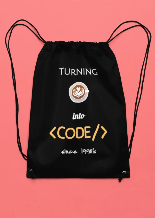 Coding Fueled by Coffee Since the 1990s Drawstring Bag