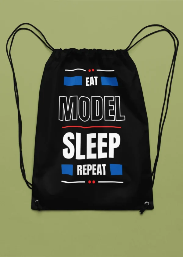 Eat Model Sleep Repeat Drawstring Bag