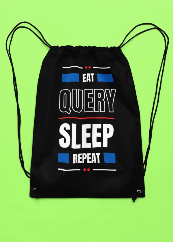 Eat Query Sleep Repeat Drawstring Bag