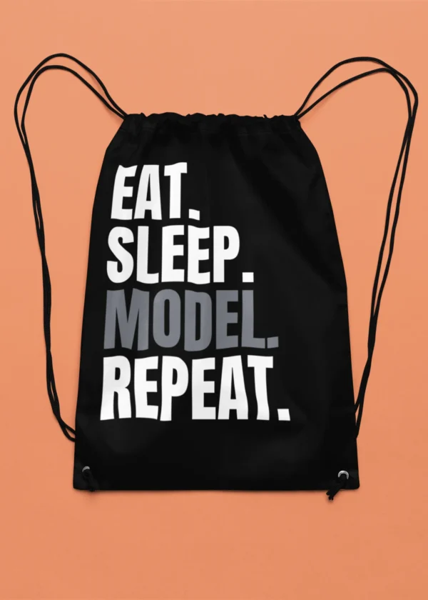Eat Sleep Model Repeat Drawstring Bag