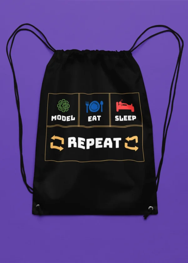 Model Eat Sleep Repeat Drawstring Bag