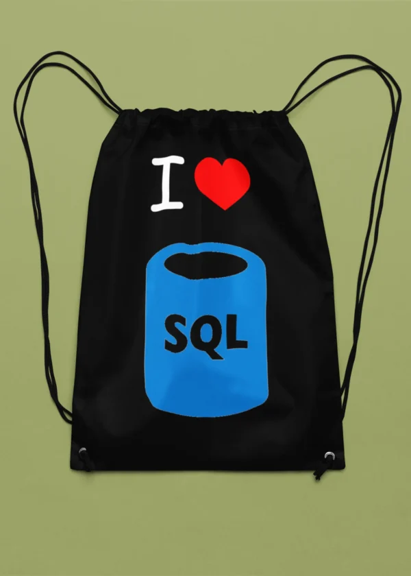 I Love SQL Drawstring Bag